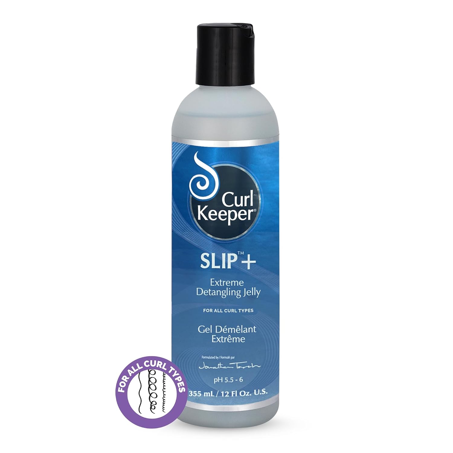 Curl Keeper Slip Plus Extreme Hair Detangling Jelly for Curly Hair, 12 Fl Oz - Hair Detangler Gel & Leave In Conditioner for Men, Women & Kids - Detangling Hair Care Loosens Knots & Tangles