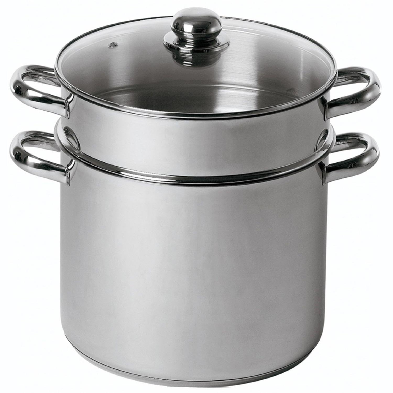 BAUMALU - Combiné Traiteur Couscoussier Forme Droite - Acier Inox - Couvercle Verre - Tous Feux dont Induction - Triple Fond Diffuseur - Ø30cm, 16L, Argenté