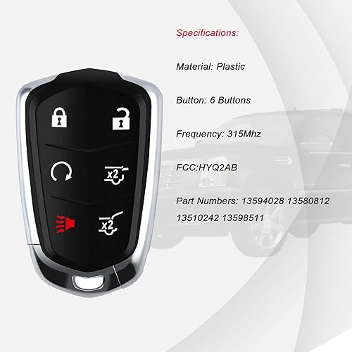 Miniatura 4 de Llave inteligente de proximidad de arranque remoto de 6 botones para Cadillac Escalade 2015 2016 2017 2018 2019 2020 Escalade ESV 2015-2020 HYQ2AB