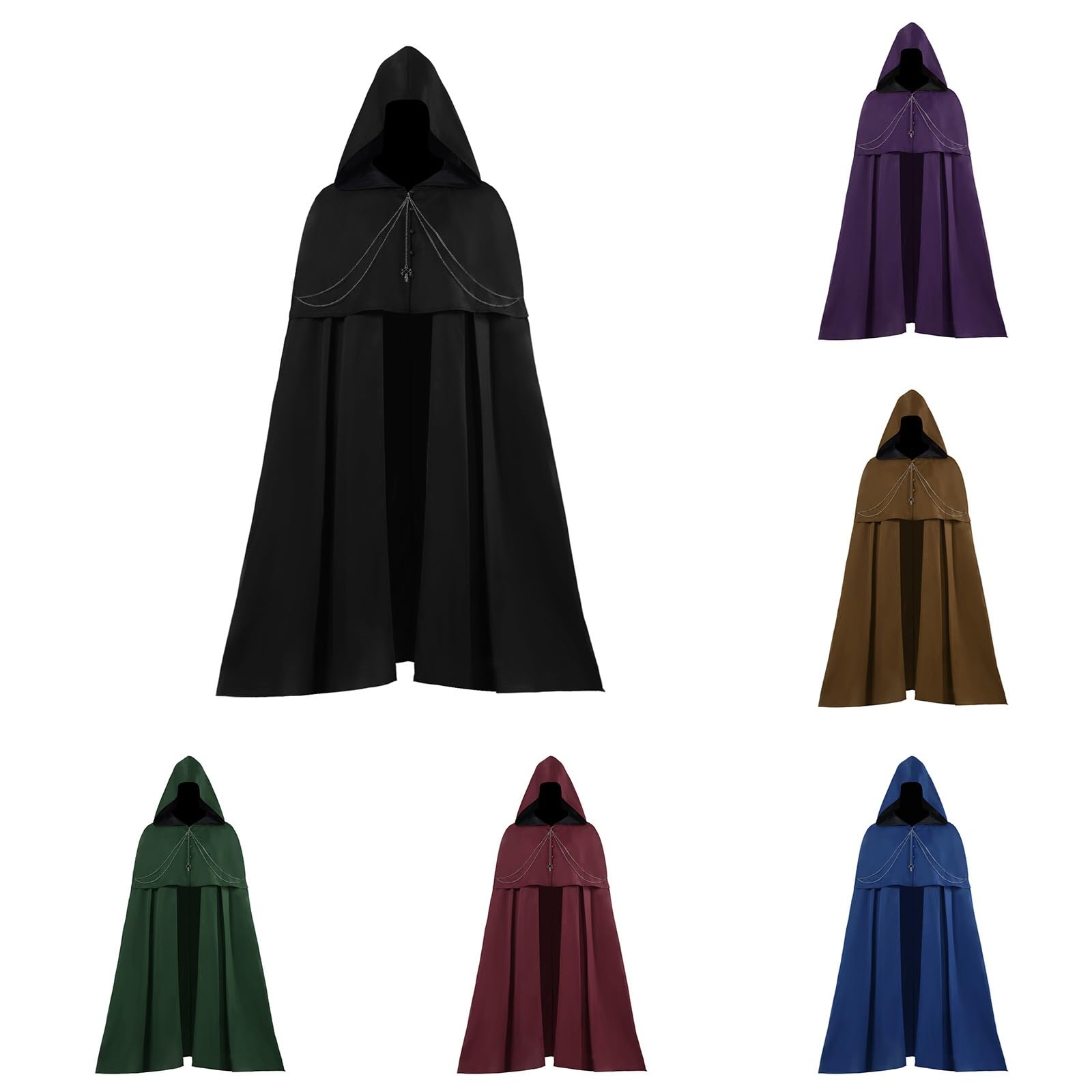 Generisch Mantello medievale da uomo con cappuccio, per adulti, stile retrò, rinascimentale, per Halloween, cosplay, carnevale, costume da strega, costume vichingo, cosplay