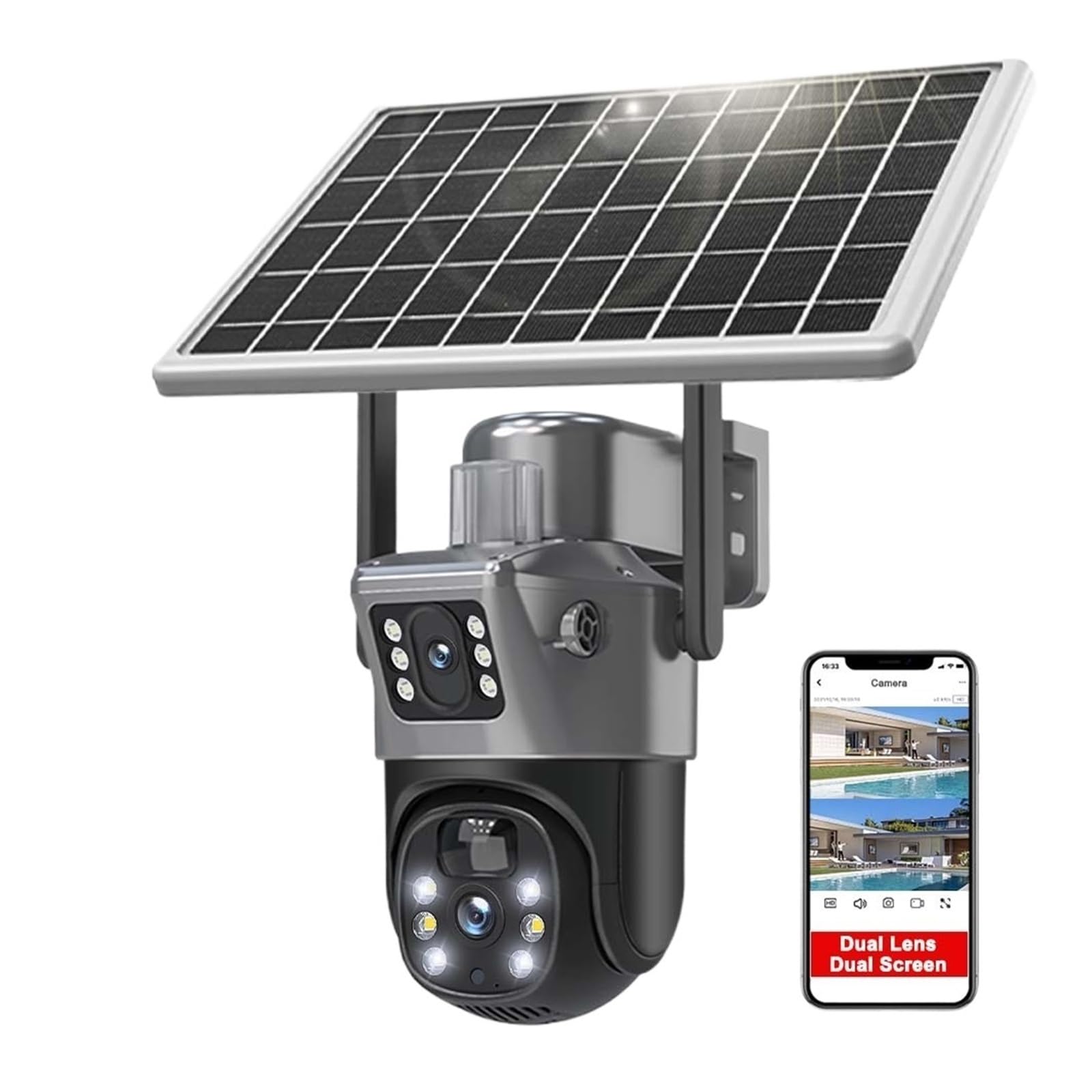 Kamera monitoringowa, 4K 8MP kamera słoneczna z dwoma obiektywami bezpieczeństwo zewnętrzne kamery monitorujące z panelem słonecznym wykrywanie człowieka 4G SIM kamera PTZ CCTV, Bezpieczeństwo, Zabez