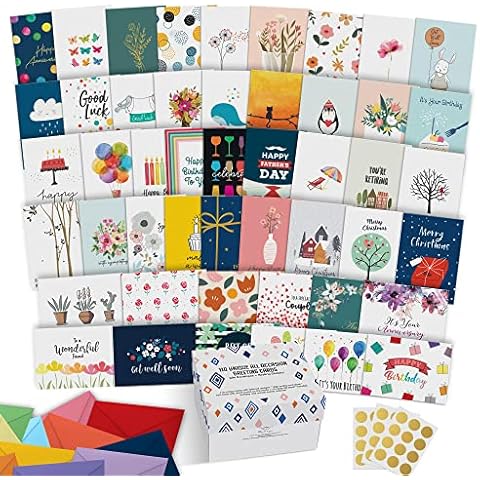 Dessie 110 Unique All Occasion Card Assortment with Envelopes 5x7. Greeting Cards Assortment Box All Occasion with Inside Message. Includes Birthday Cards , Sympathy Cards, Thinking Of You Cards, Holiday Cards Cover