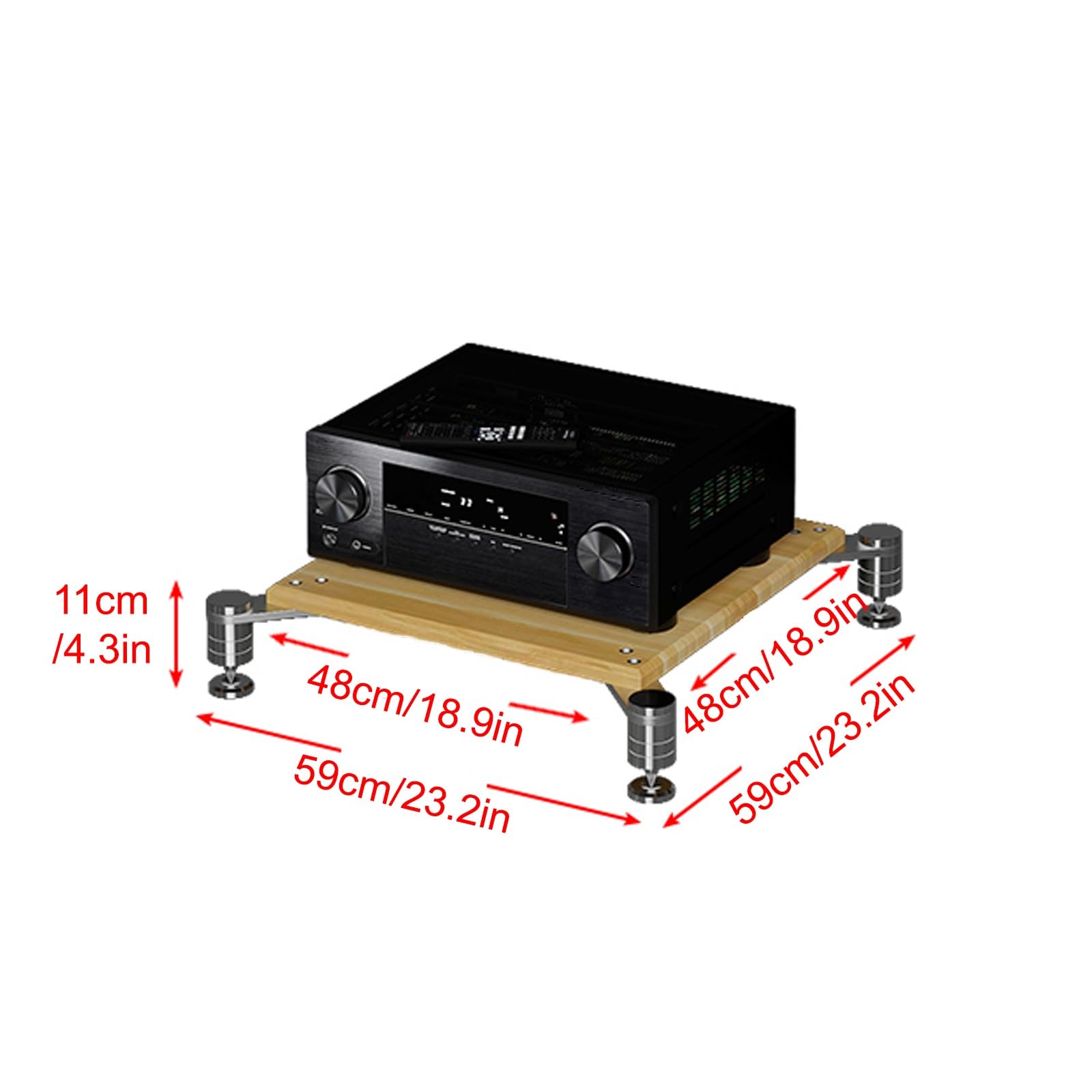 Drewniany i stalowy stojak, otwarty stojak na odtwarzacz CD, komponent stereo AV Media Center, przechowywanie płyt winylowych, centrum rozrywki (czarny, 11 cm)