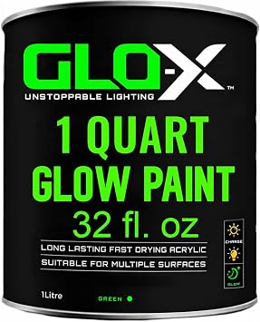 34 fl. oz Green Glow in the Dark Acrylic Paint (1 Litre) UV Reactive Fluorescent Paint for any Outdoor & Indoor Object, Walls, Crafts, Halloween Decorations
