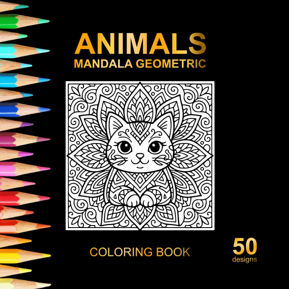 ANIMALS MANDALA GEOMETRIC. Unleash your creativity with 50 adorable animal mandala designs. Featuring 10 cute animals— each illustrated with intricate ... stress relief, and mindful coloring.