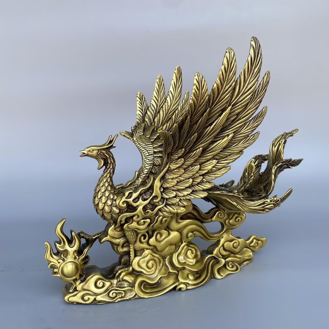 Dytartzx Pure Copper Phoenix Statue Home Feng Shui Good Luck Auspicious Phoenix Decoration