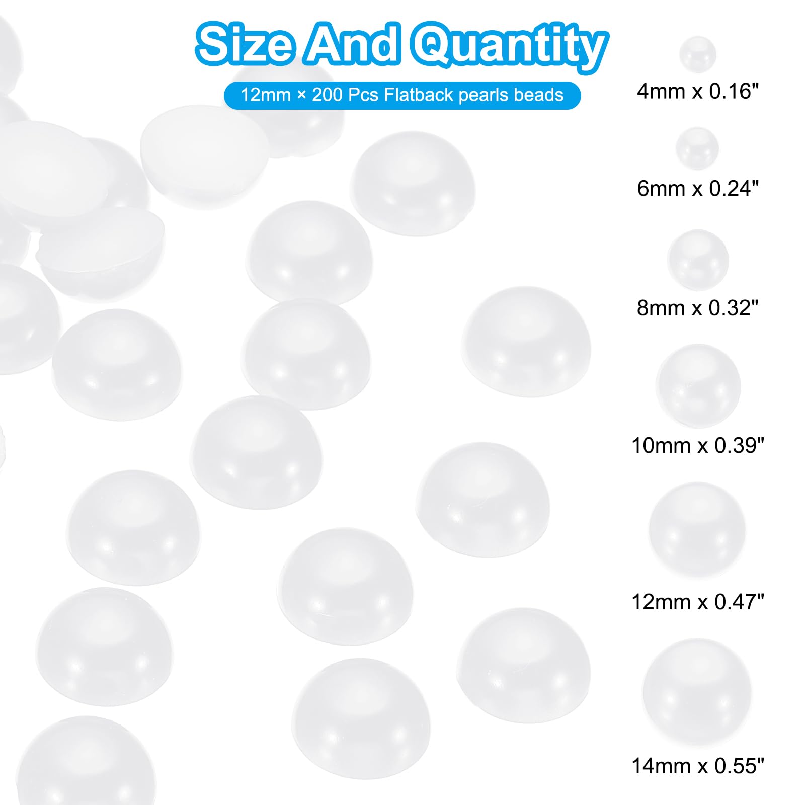 PATIKIL 200Pcs Flatback Pearls Beads for Crafting 12mm Half Round Resin Beads Flatback Pearls for Nail Charms Handmade Phone Case Embellishment - Image 2