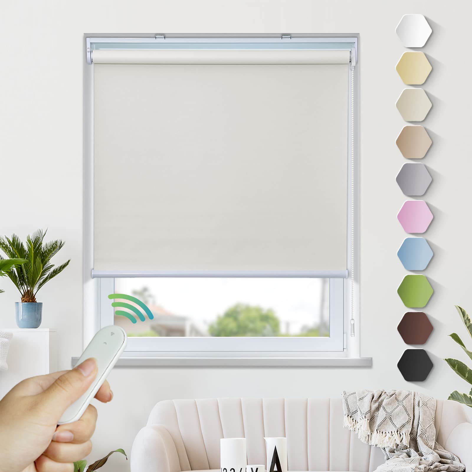 GrandeKor 電動ロールスクリーン ベージュ　つっぱり遮光横50㎝縦60㎝ GrandeKor 電動ロールスクリーン ベージュつっぱり遮光横50㎝縦60㎝