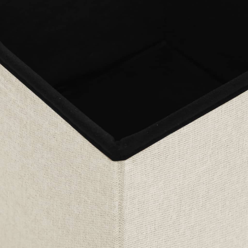 Juego de 2 taburetes plegables con espacio de almacenamiento, taburetes con tapa en color blanco crema, caja de almacenamiento plegable, aspecto de lino, 38 x 38 x 38 cm