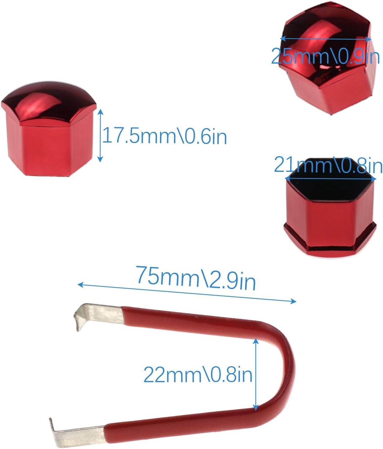 24pcs Wheel Nut Cap 21mm Wheel Bolt Nut Caps Covers,Universal Anti-Rust Car Tire Nut Caps Bolt Cover,Hexagonal Plastic Tire Bolt with Removal Tool (Red)