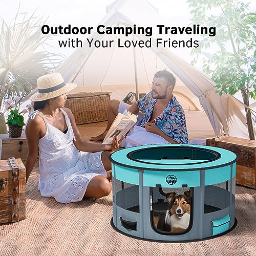 Playpen for Dogs, 44"*44"*24" Large Foldable Pet Play Pens Indoor Outdoor Exercise Pen with Carrying Case Food Bowl for Cat Puppy Rabbit Grey - Thumbnail 5