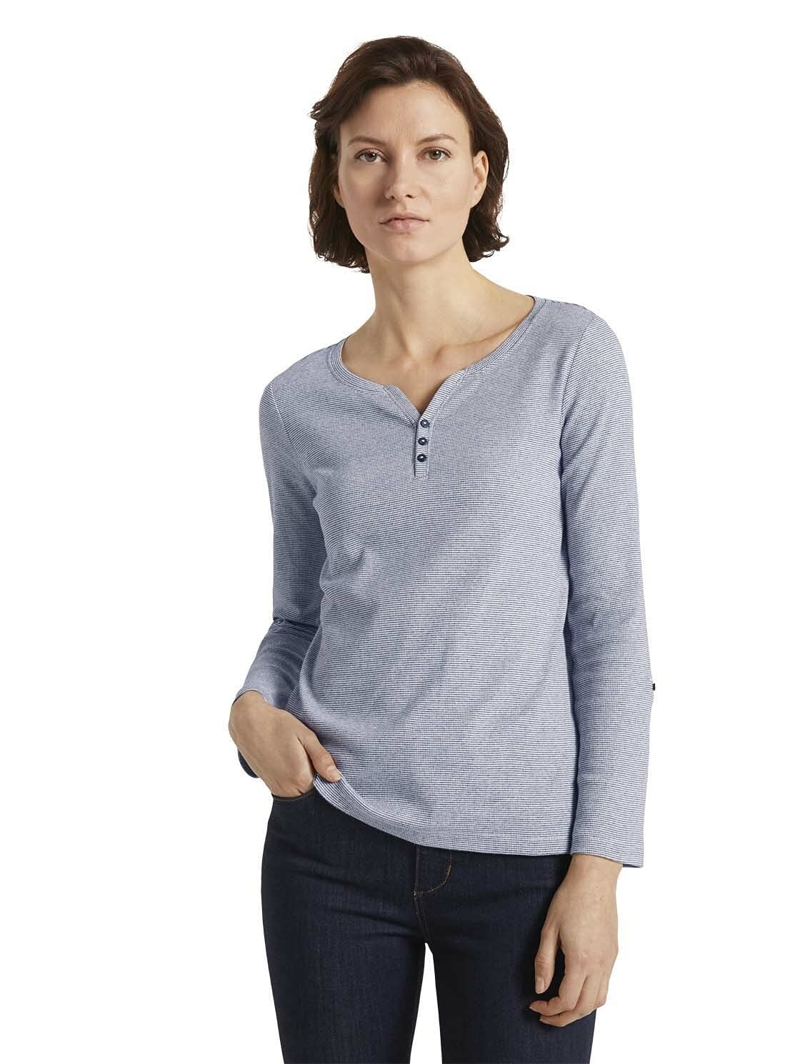 TOM TAILOR Ladies 1024036 Striped T-Shirt, 26053 - Offwhite Navy Small Stripe, XXL