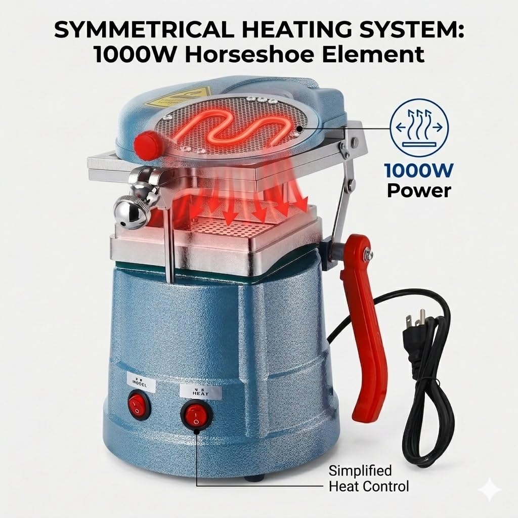 Vakuumformmaschine für Labor/1000W Dental Tiefziehgerät Edelstahl/Symmetrische Heizung/Molding von Gouttieres/Präzisions Laborzubehör/Robust/Effiziente Schienenformung