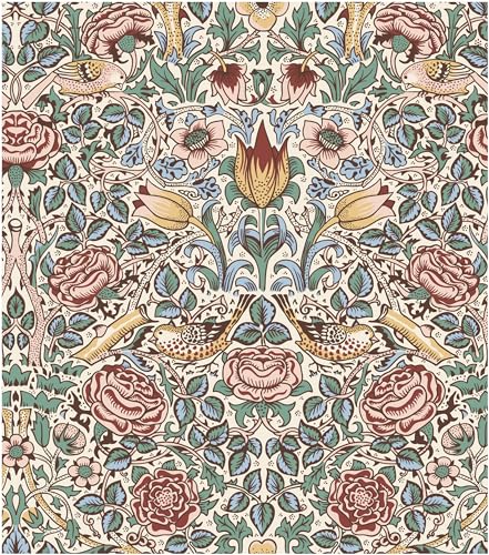 Blooming Wall DPYC42 William Morris Elegant Symmetric Flowers Tulip Flowers Leaves Peel and Stick Wallpaper Removable Self Adhesive Prepasted Wallpaper Wall Mural Wall Décor
