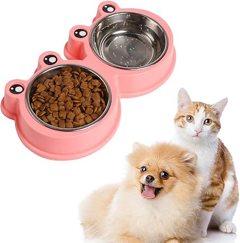 Miniatura 6 de Skrtuan Cuencos de acero inoxidable para mascotas, cuencos dobles para alimentos y agua para perros, gatos y conejos, comedero antideslizante para