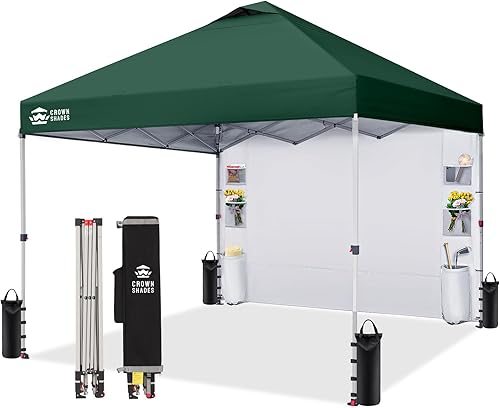 Miniatura 10 de CROWN SHADES Tienda de campaña con dosel, refugio portátil de 10 x 10 pies para exteriores con pared lateral de bolsillo, bloqueo central de empuje,
