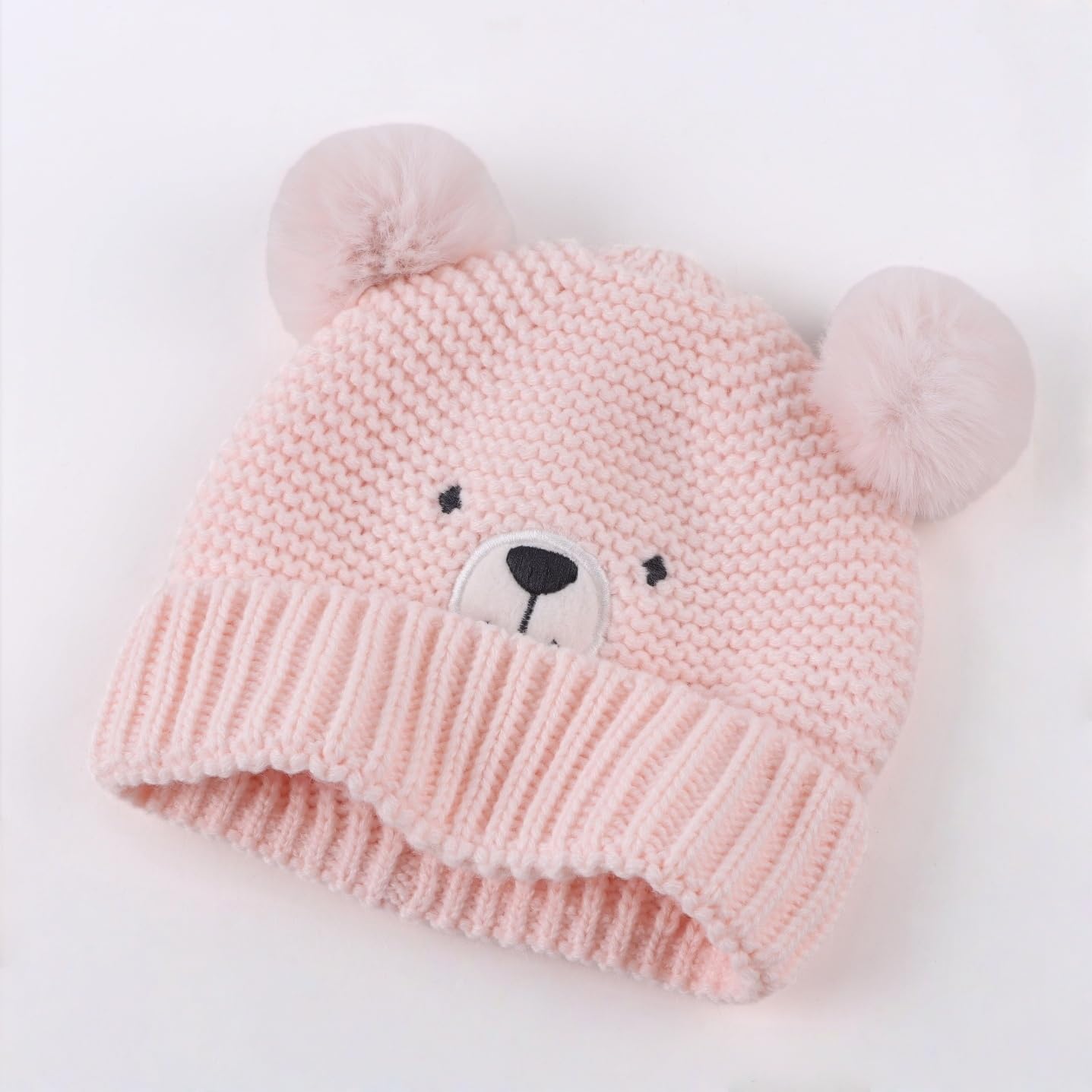 JANGANNSA Cute Bear Baby Beanie Pompom Baby Boys Hat Infant Toddler Winter Knitted Beanies for Girls - Image 5