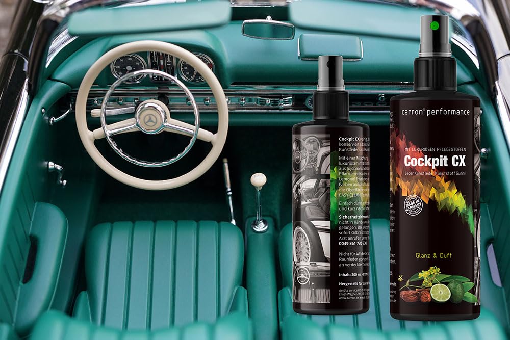 carron Cockpit CX Spray do czyszczenia i pielęgnacji skóry, sztucznej skóry, tworzyw sztucznych i gumy z olejem jojoba, olejem cytrynowym i woskiem carnauba (oryginalny)