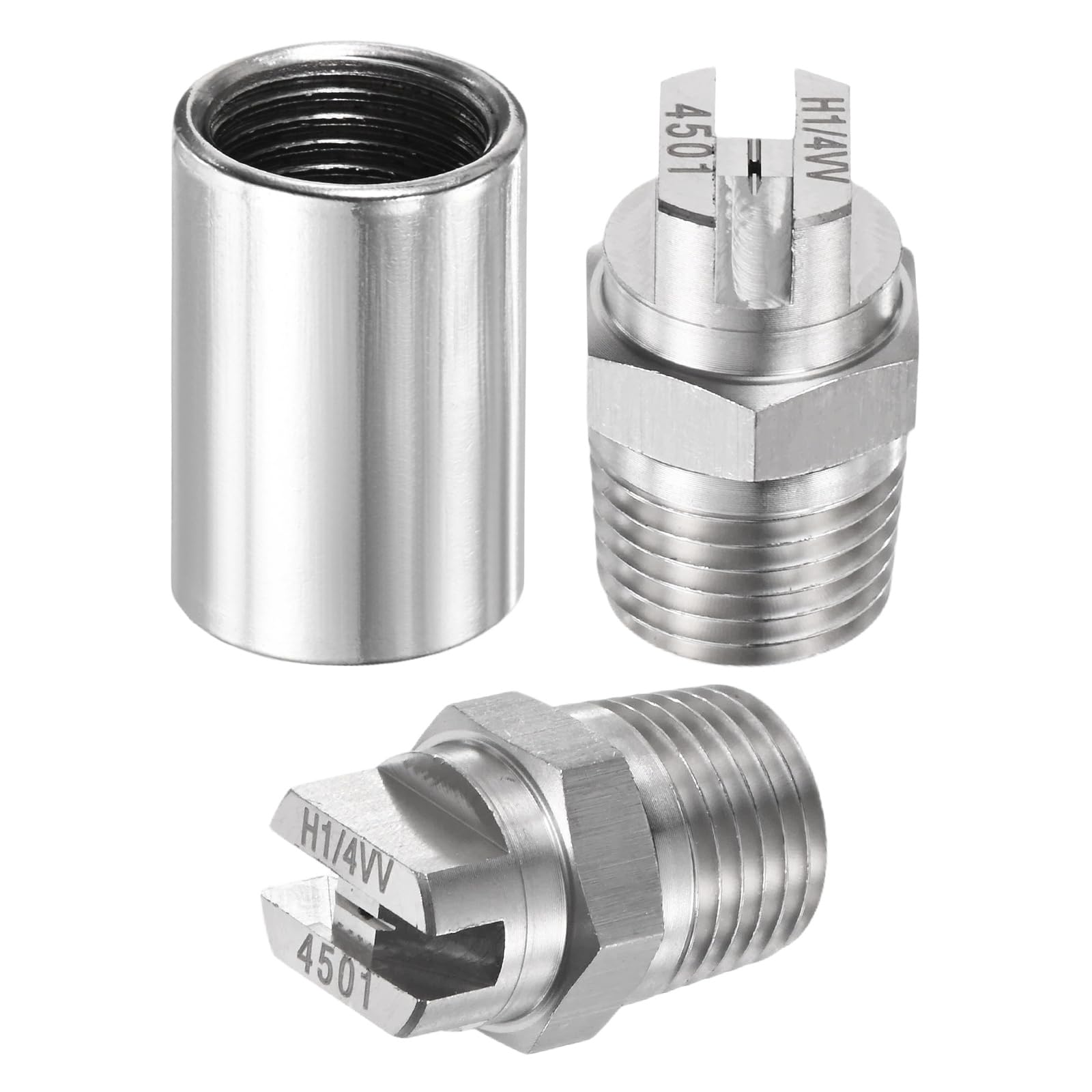 TIXIPEM 1/4" BSP Male 45 Degree Flat Fan Spray Tip [1SET] - High Pressure Washer Spray Nozzle with 1/4" BSP Female Pipe Fitting Used for Water Guns - [Stainless Steel-0.66MM]