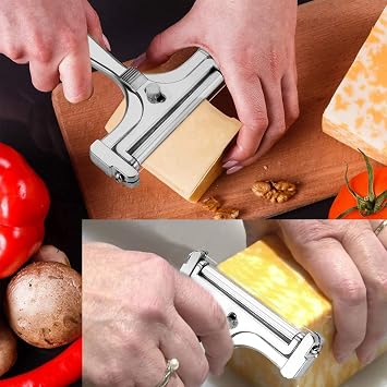 Cheese Slicer with Adjustable Thickness - 5 pcs Stainless Steel Cheese Cutter with Wire Set - Hand Held Cheese Cutter for Cheddar, Gruyere, Raclette,Adjustable Cheese Shaver