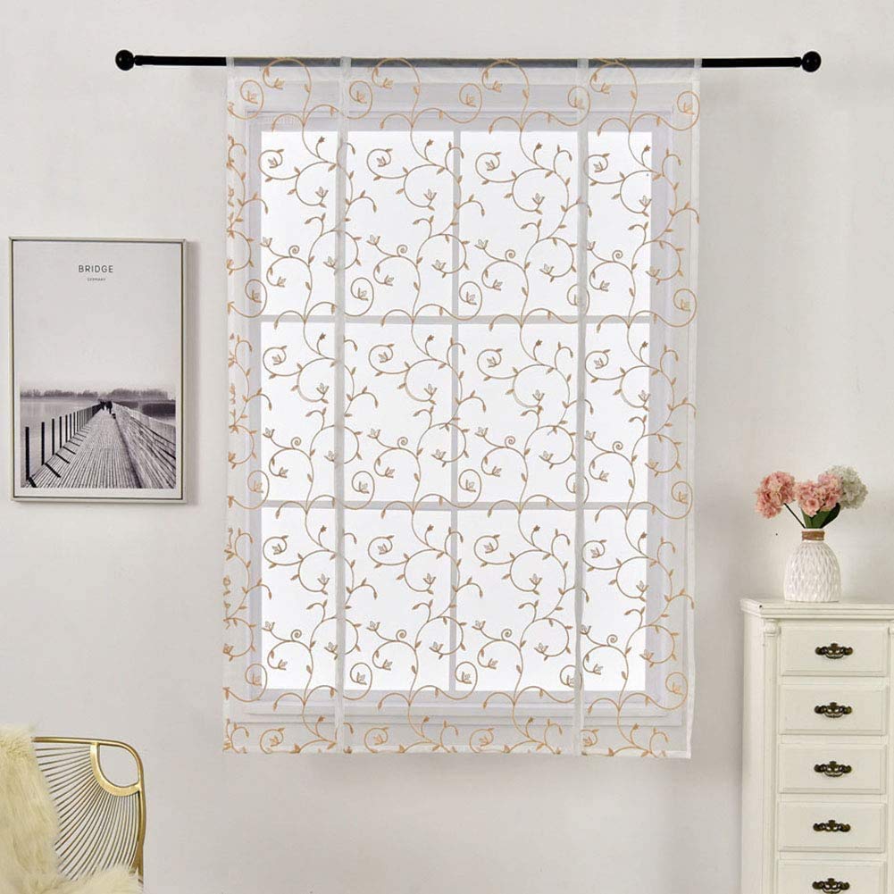 Tenda a Pacchetto in Voile con Passanti Tende in Tulle monocromatiche Trasparenti Tenda alla Romana in Stile Semplice per Cucina, Bagno e Balcone 1 Pezzo,Beige,120 * 140 cm