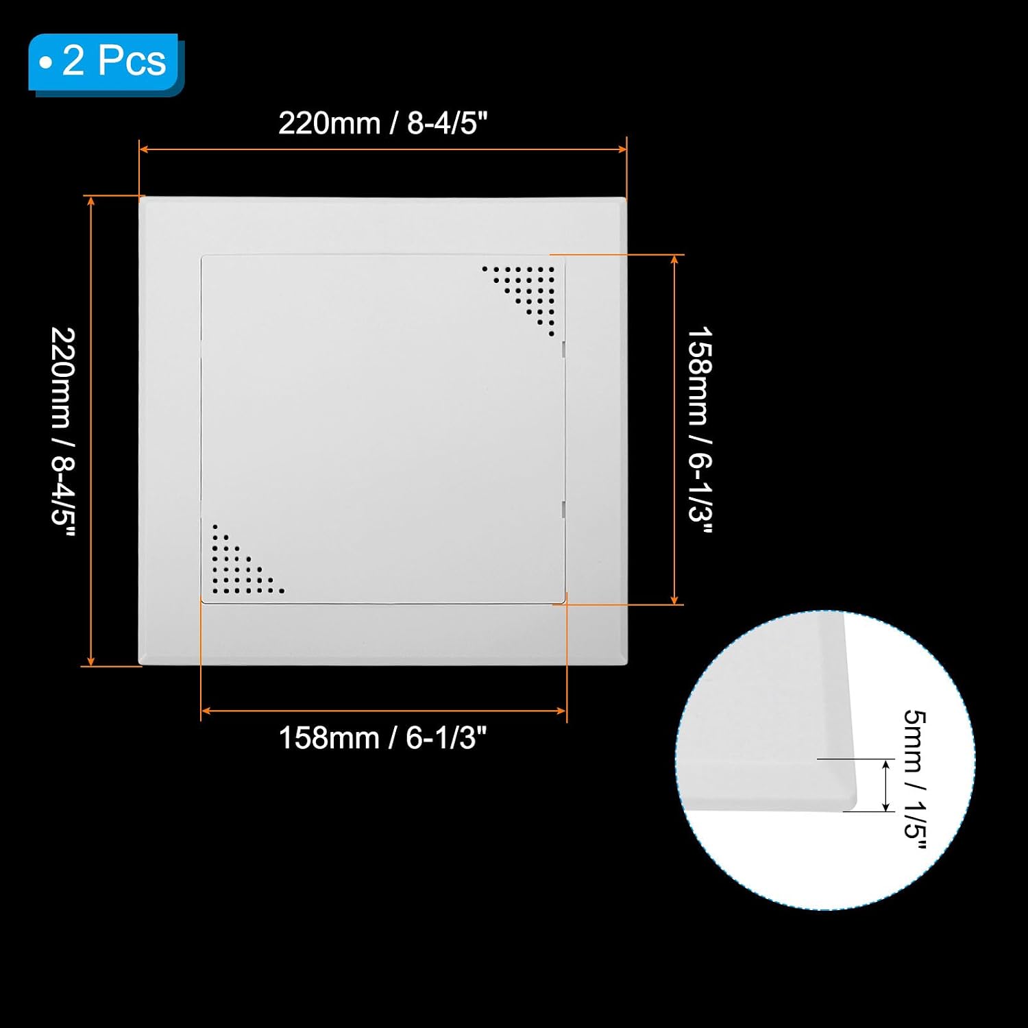 PATIKIL 6x6 inch(158x158mm) Self-Adhesive Access Panel, 2 Pcs ABS Plumbing Access Doors with Air Vent Hole Wall Hole Cover for Drywall Electrical Cables Wiring, White