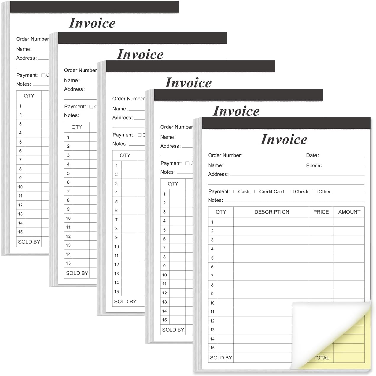 (2-Pack) Invoice Receipt Book with Cardboard 2-Part Carbonless, 5.5" x 8.5" Order Forms, 100 Sheets Carbonless Sales Invoice Book for Small Business