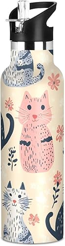 Miniatura 8 de Sweet Russian Blue Cats - Botellas de agua con aislamiento al vacío de doble pared blanca con pajitas a prueba de fugas, sin BPA, a prueba de fugas,