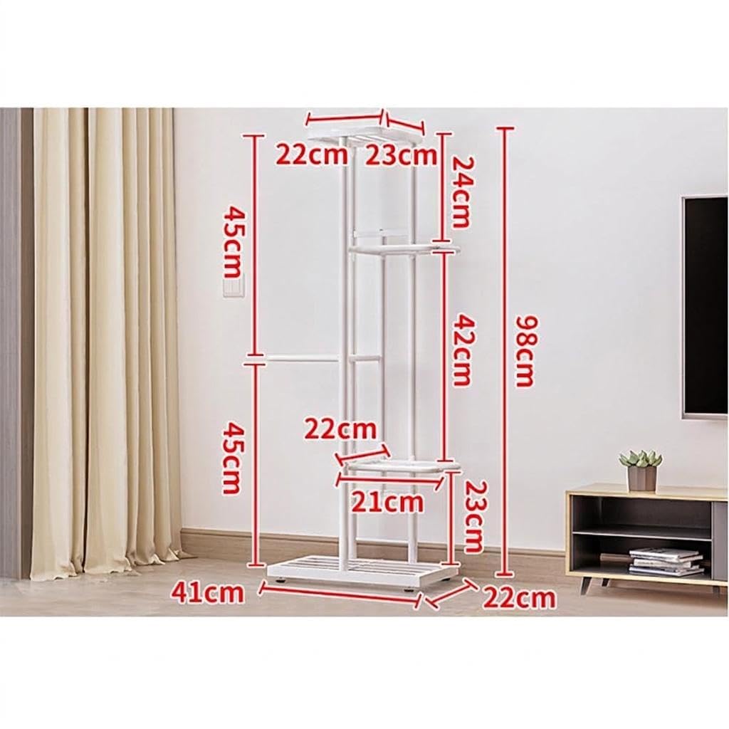 GarveeHome Scaffale bagno in metallo a 5 ripiani - Porta piante angolare alto per 6 vasi - Espositore multi-livello per interni ed esterni - Ideale per soggiorno, balcone, bagno - Bianco