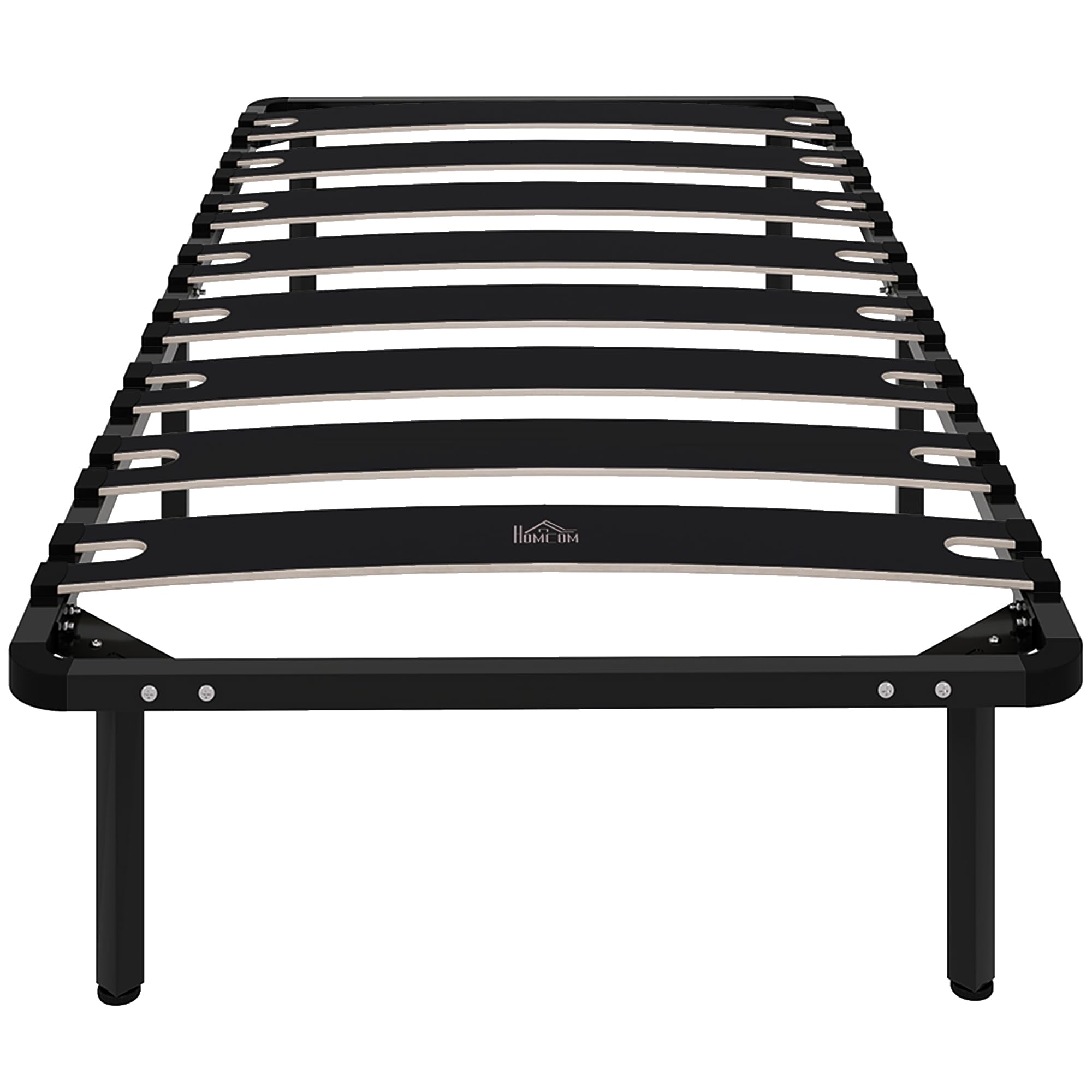 HOMCOM Somier 90x190 cm, Altura 26 cm, Estructura de Cama de Plataforma de Acero con Espacio de Almacenamiento Debajo y Láminas de Álamo, Fácil de Montar, Carga 300 kg, Negro