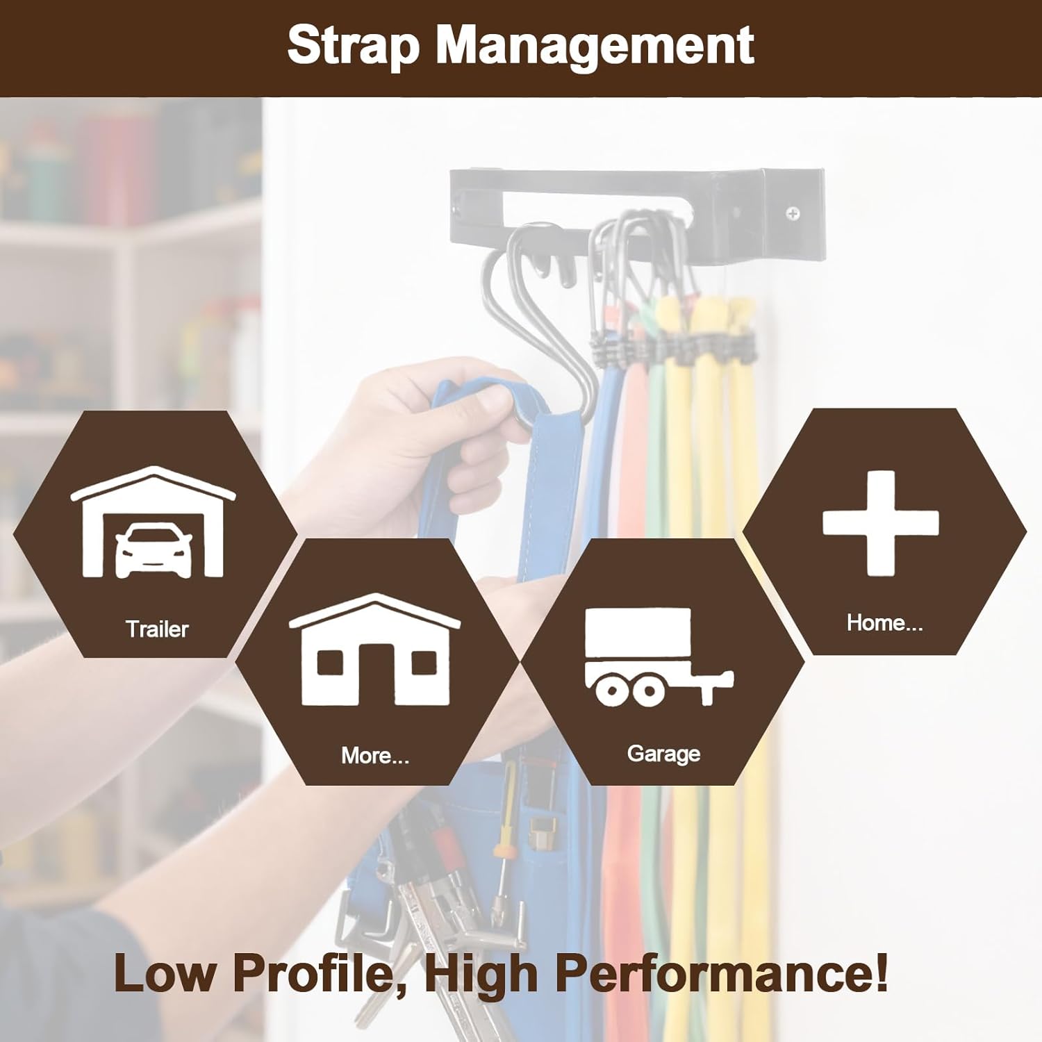 Ratchet Strap Organize,Profile Wall-Mounted Cargo Strap Organize (Ratchet, Cam Buckle, Bungee Cords, and More) for Your Garage,Home,Enclosed Trailer Accessories (6/pk)