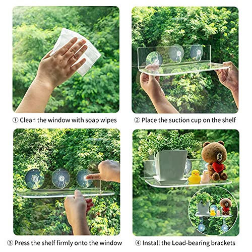 Npplus 2 Pack Acrylic Suction Cup Shelf, Tool Free Window Plant Shelves With Legs, 12 Inches Clear Acrylic Indoor Ledge Garden Stand With For Growing Herbs, Microgreens, Succulents,Etc. #TOP5