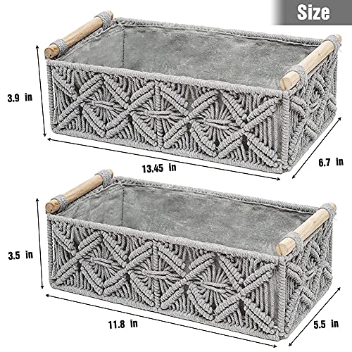 Macrame Storage Basket Boho Decor Baskets For Organizing Woven Decorative Basket For Countertop Toilet Paper Basket For Toilet Tank Top Shelf Basket With Handle For Bathroom Decor Bedroom Nursery Livingroom Entryway (Set Of 2,Grey) #TOP6