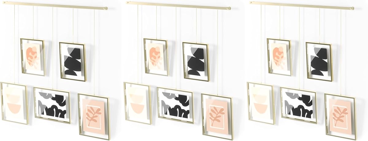 Umbra Exhibit Pantalla de fotos ajustable – Juego de collage de bricolaje se monta en varios diseños horizontalmente en diferentes ángulos – Capacidad para 5 marcos de fotos, impresiones, 4 por 6 pulgadas y 5 (paquete de 3)