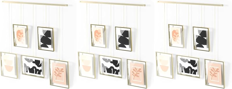Umbra Exhibit Pantalla de fotos ajustable – Juego de collage de bricolaje se monta en varios diseños horizontalmente en diferentes ángulos – Capacidad para 5 marcos de fotos, impresiones, 4 por 6 pulgadas y 5 (paquete de 3)
