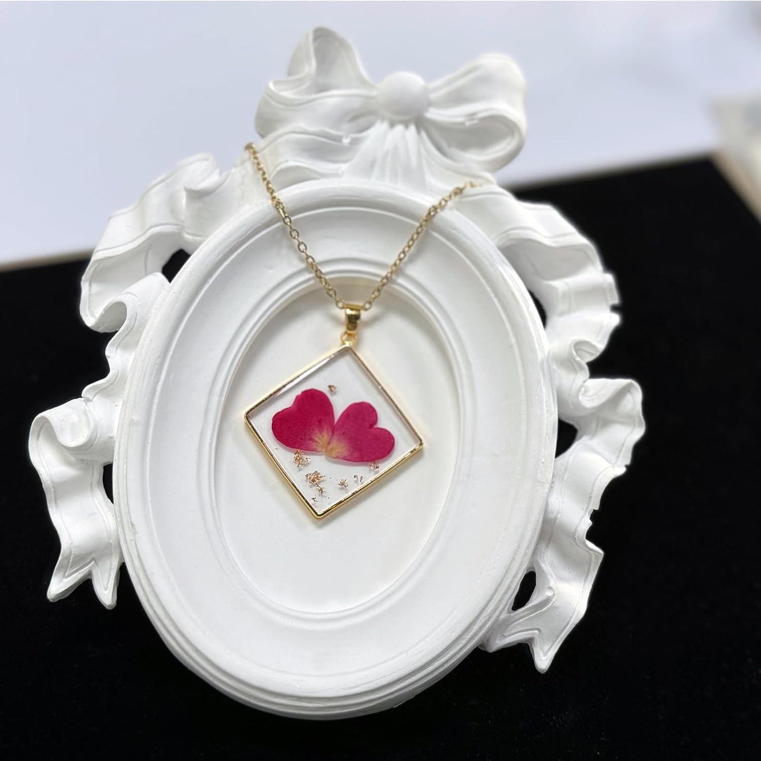 Birth Flower Necklaces For Women - Month Flower Necklace - Handmade Pressed Flower Necklace - Unique Holiday Gift - Square Necklace Gold 18" - Image 3