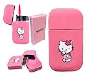 NIVEK Kitty Lighter Pink Flame KT Cat Dress Pink Top Torch Pocket Size Glitter Y2K Refillable Kawaii Windproof Flame Anime with Box