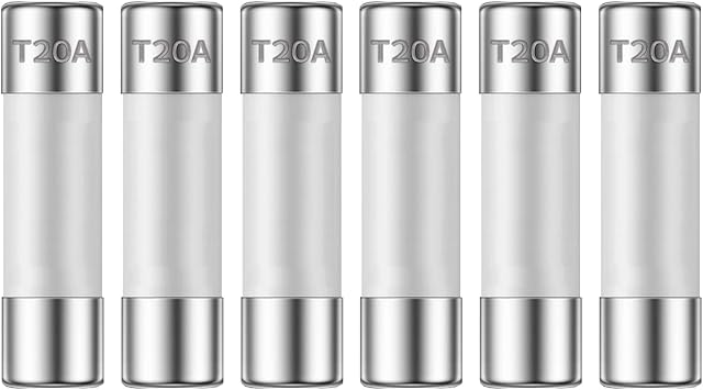 Microwave Fuse 20A 250V Slow Blow 6X30MM Time Delay Ceramic Cartridge Fuses 20 Amp 250 Volt T20A Universal Compatible Replacement Parts for GE WB27X10388 Kenmore Microwaves Pack of 6pcs