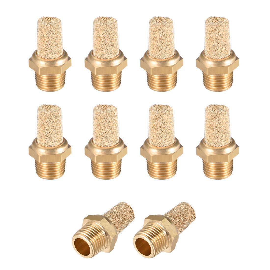 Silencieux D'échappement En Laiton, 1/4 Pouce PT Filetage Mâle 19/32 Pouces Hexagone Pneumatique Pneumatique En Bronze Fritté Avec Corps En Laiton Dépassant 5 Pièces