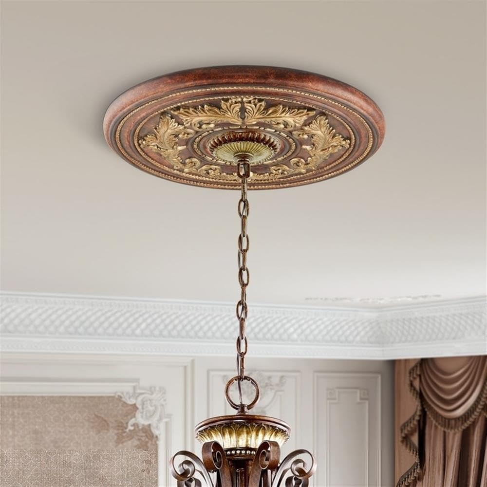 Beaumont Lane Ceiling Medallion, 18 in Diameter, Polyurethane Foam, Verona Bronze and Aged Gold Leaf Finish, Elegant Scrolling Leaf Motif, Decorative Accent for Chandeliers and Ceiling Fixtures