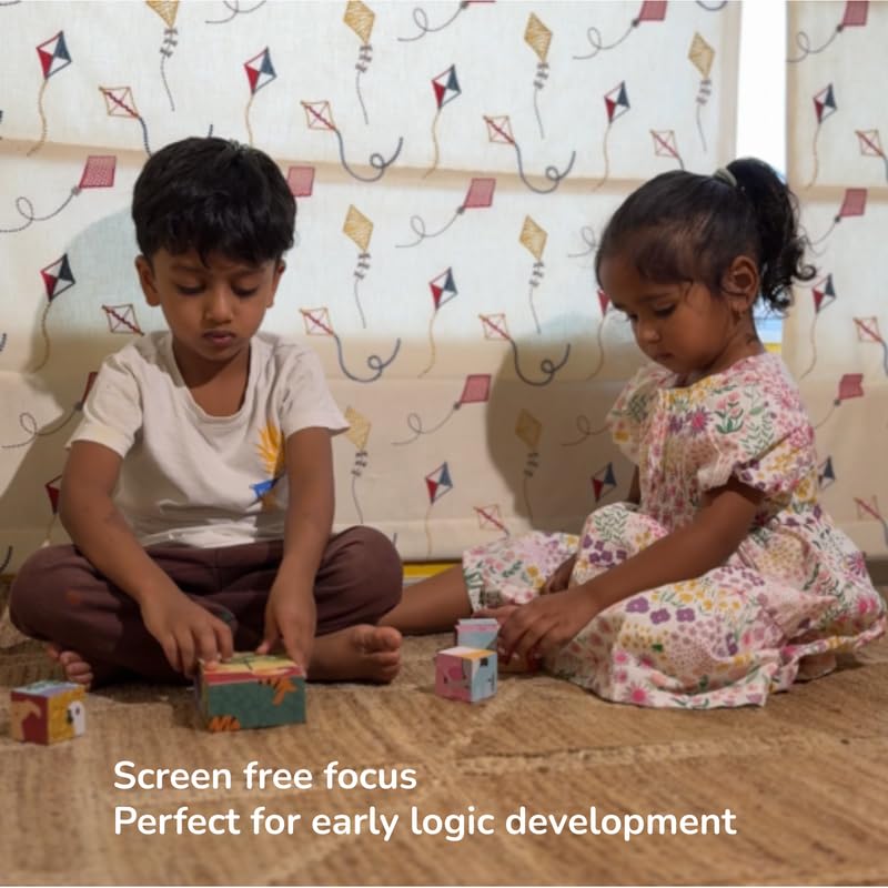 Image of Wooden Farm Puzzle for Toddlers 2 Yrs+ | 6 in 1 Farm Animal Block Puzzle with 4 Wooden Blocks | Montessori Educational Toy | Handmade in India | 100% Mango Wood | Non Toxic | Screen Free Toy