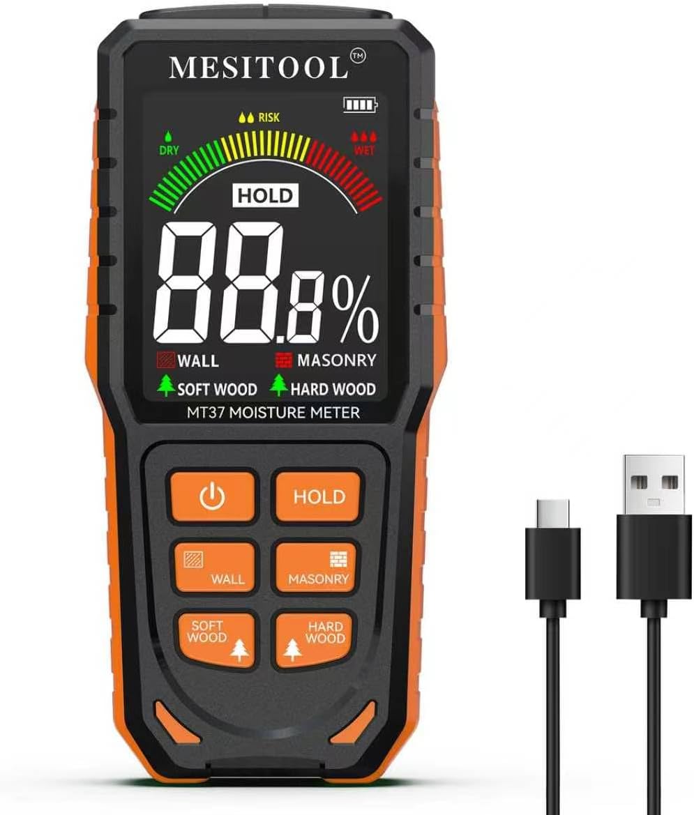 Wall Moisture Meter Non-Destructive Moisture Meter Detector with Colour Display Digital Moisture Tester for Walls Wood Masonry