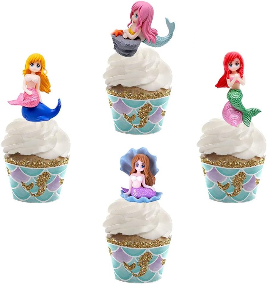Morofme 4pcs Mermaid Cake Topper, Little Cute Mermaid Doll Figurines - Image 4