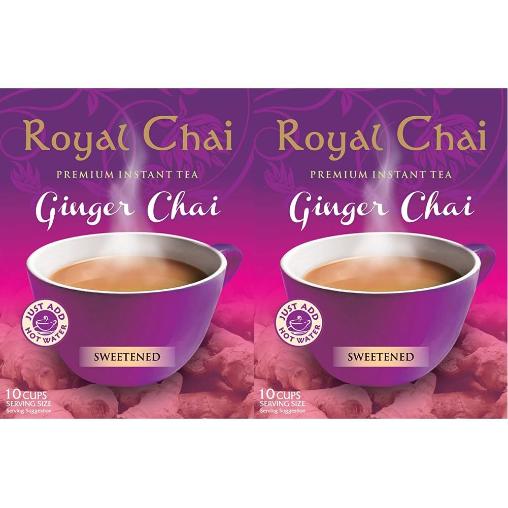 Royal ChaiGinger Chai Sweetened | 10 Single Serving Sachets | Premium Instant Tea (Pack of 2)