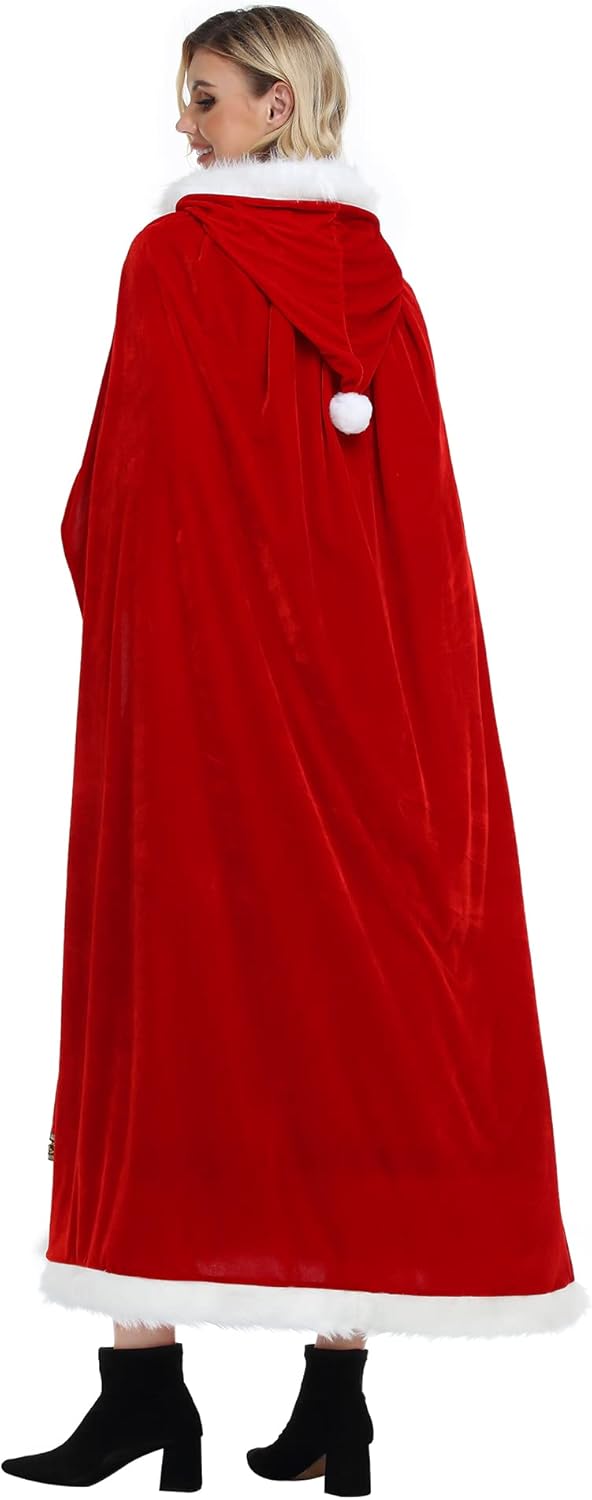 Christmas Velvet Cloak With Hood Cape for Mrs. Claus Santa Xmas Halloween Party Cosplay Costumes - Image 2