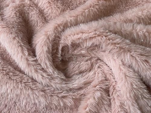 Luxury Tinsel Short Plush Faux Fur Fabric Material Baby Pink 1MTR
