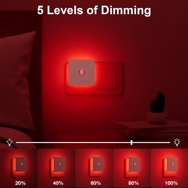 Feliigo Luz Nocturna con Sensor de Movimiento, 2 Piezas Luz Nocturna Infantil Enchufe Regulable con 3 Modos, Brillo Ajustables para Habitación de Niños, Baño, Pasillo, Cocina, Escaleras - 5