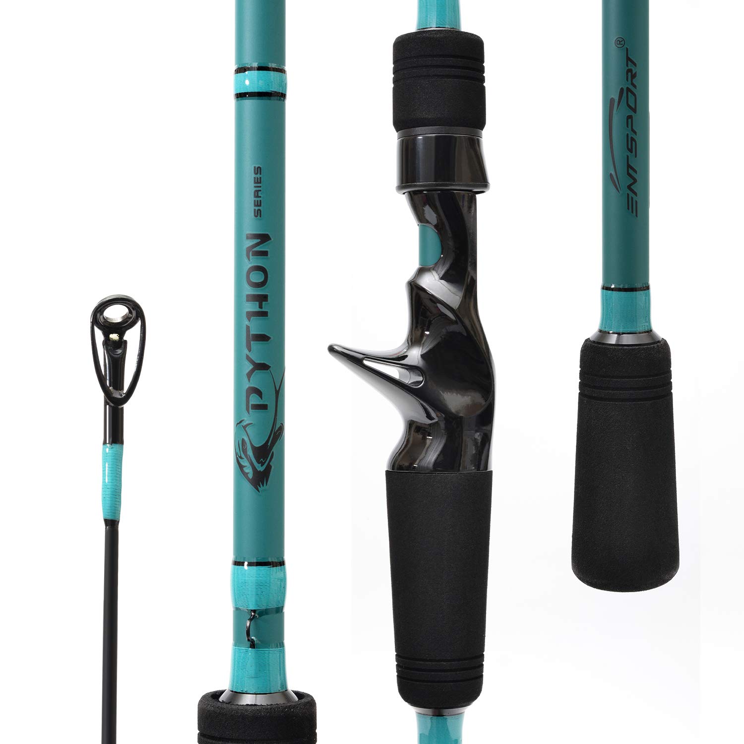 ENTSPORTPython Casting Rod 2 Pieces 7' Portable Baitcasting Pole Professional Bass Fishing Rod