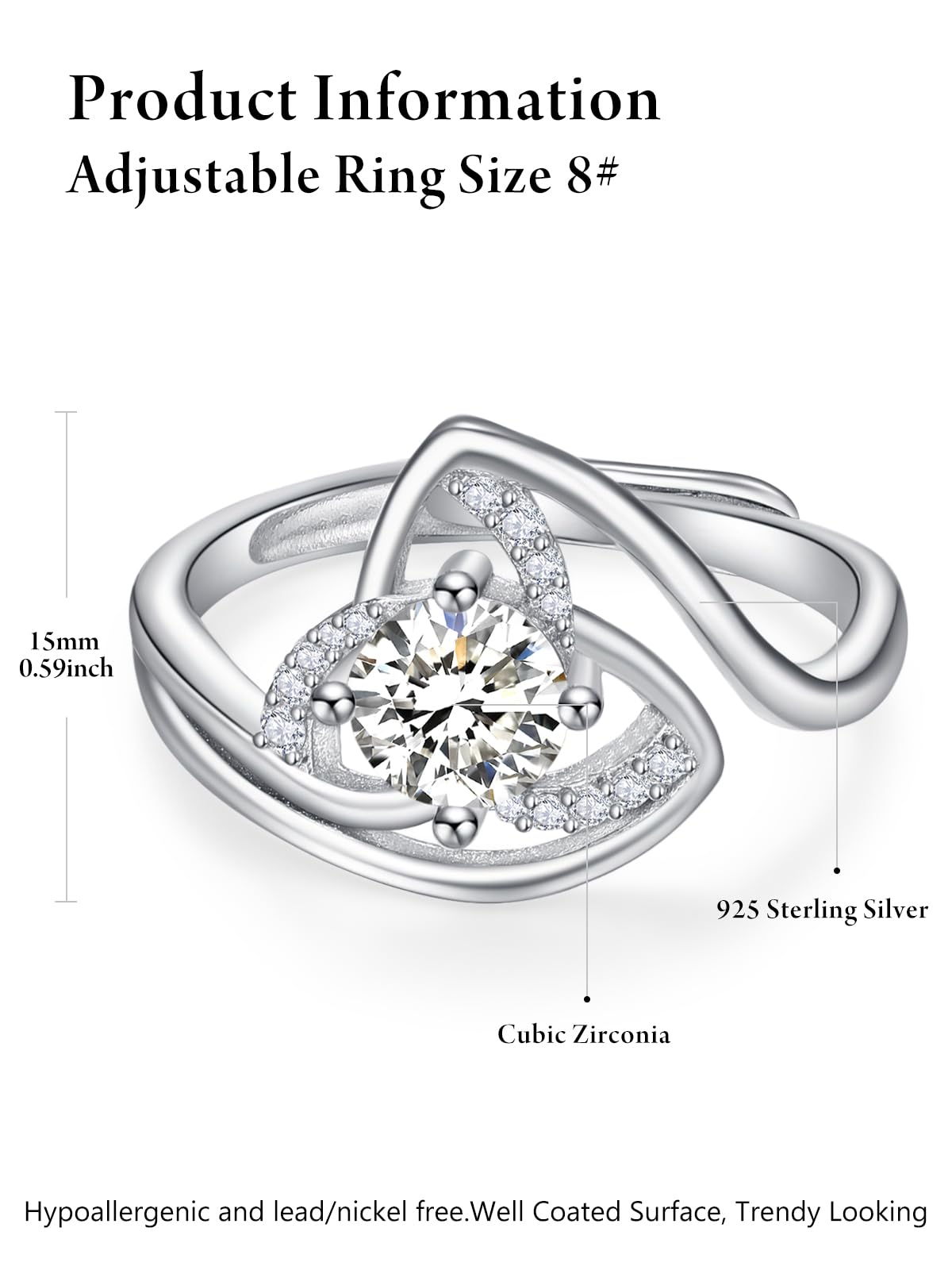 KINGWHYTE Keltischer Knoten Ring für Frauen 925 Sterling Silber Triquetra Trinity Ringe Cubic Zirkonia Versprechen Verlobungsring Keltischer Schmuck Hochzeitsgeschenke für ihre Frau Verlobte