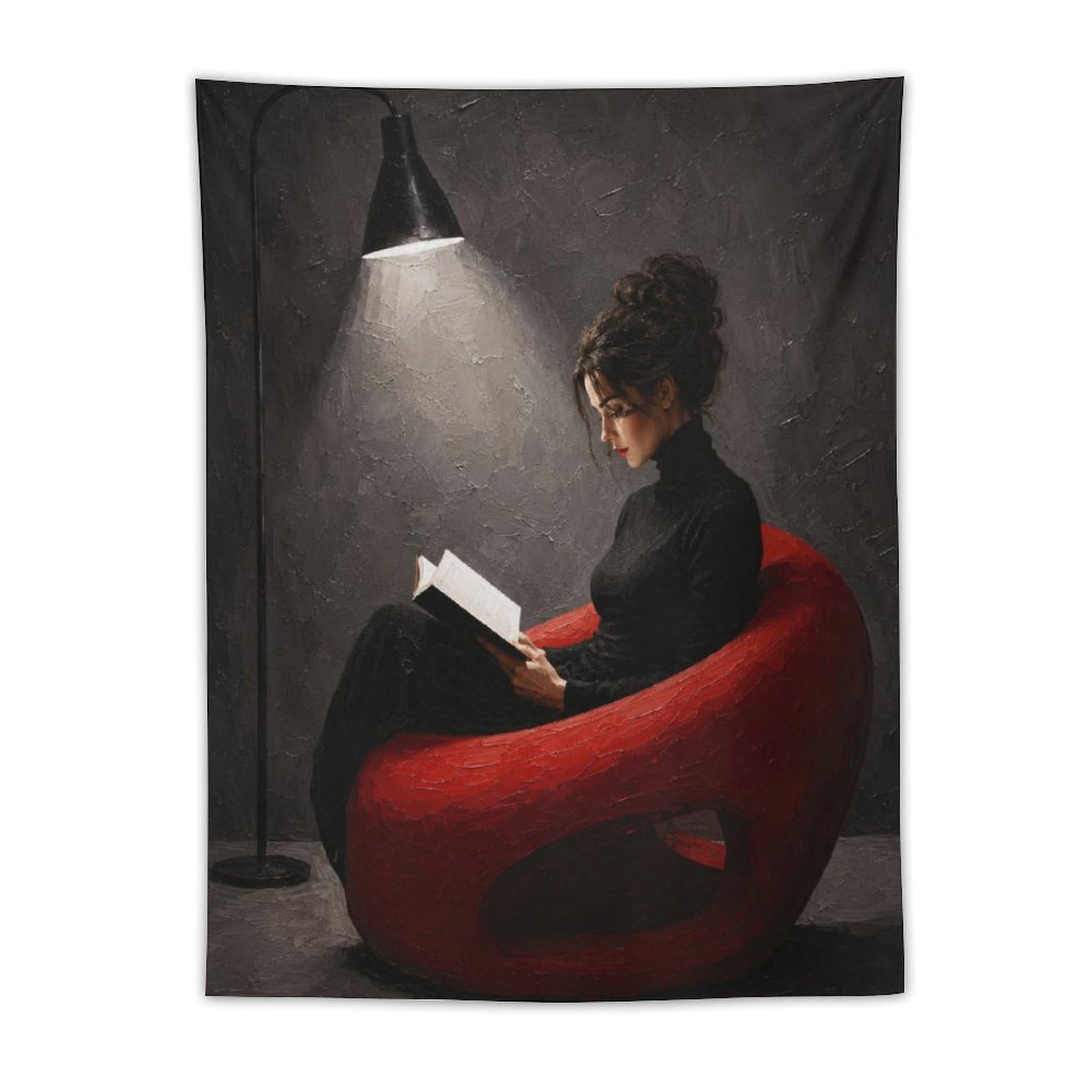 W7C8U2X3 Woman Reading by Floor Lamp Wall Tapestry, Ceiling Hanging